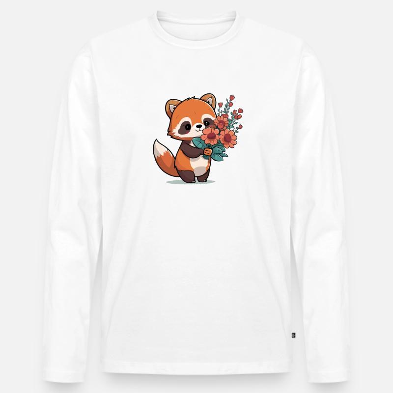 roter Panda mit Blumen - Männer Premium Bio Langarmshirt - Weiß