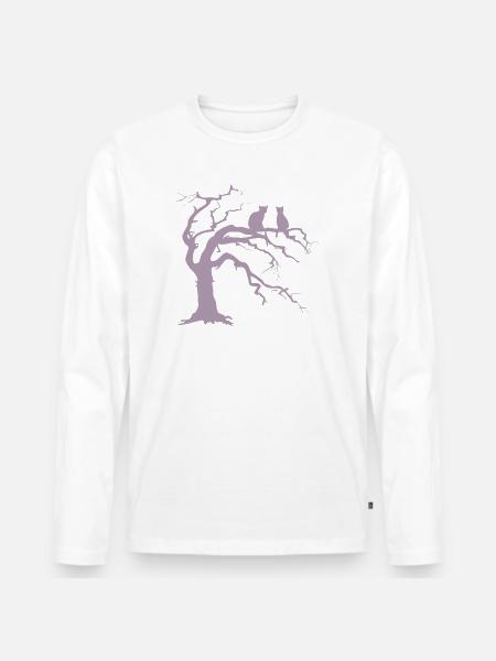 Dead tree with 2 cats silhouette - Men's Premium Organic Long Sleeve Shirt - white