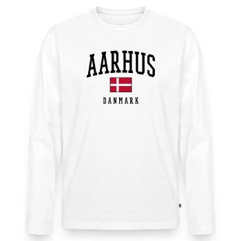 AARHUS DANMARK – Denmark Flag Design - Men's Premium Organic Long Sleeve Shirt - white - Front - Nico (187cm)