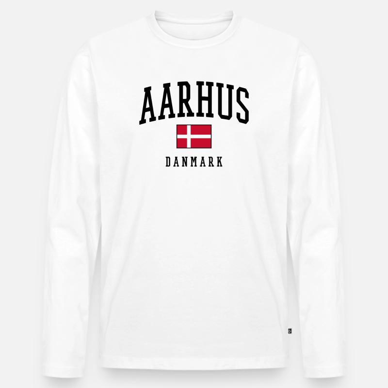 AARHUS DANMARK – Dänemark Flagge Design - Männer Premium Bio Langarmshirt - Weiß
