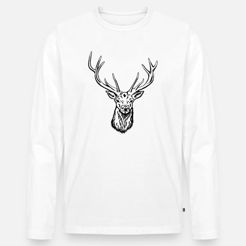 Rothirsch Portrait - Männer Premium Bio Langarmshirt - Weiß