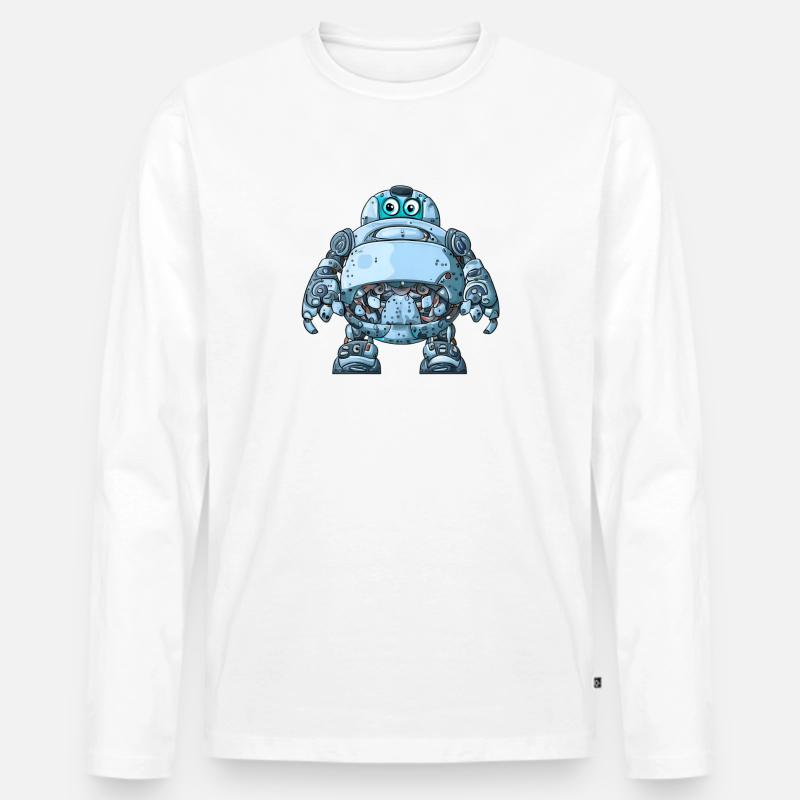 Blauer Cartoon-Roboter mit Helm - Männer Premium Bio Langarmshirt - Weiß