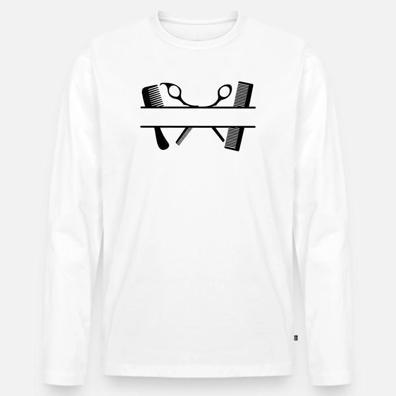 Zwei Kämme und Scheren Textbanner - Männer Premium Bio Langarmshirt - Weiß