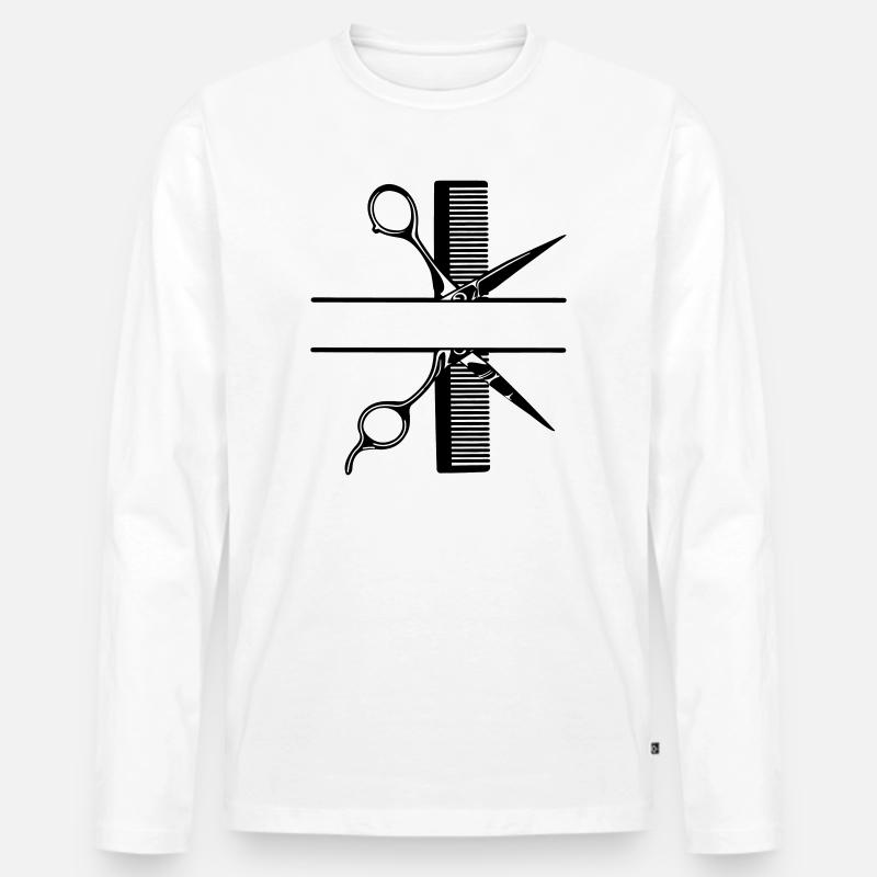 Schere mit Kammtextbanner - Männer Premium Bio Langarmshirt - Weiß