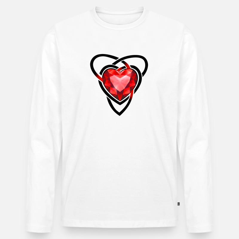 Facettiertes rotes Edelsteinherz - Männer Premium Bio Langarmshirt - Weiß