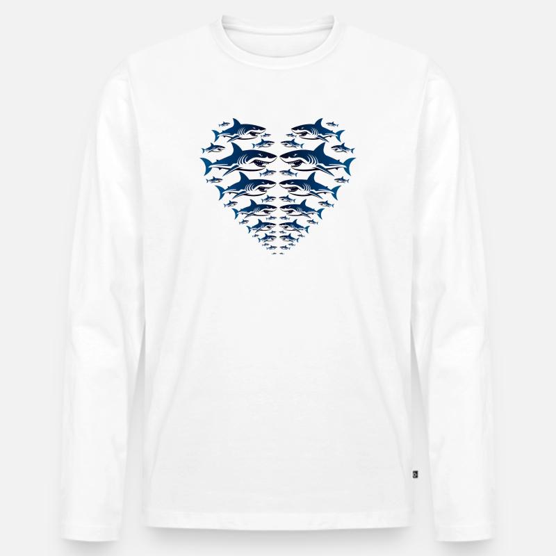 Shark Heart - Männer Premium Bio Langarmshirt - Weiß