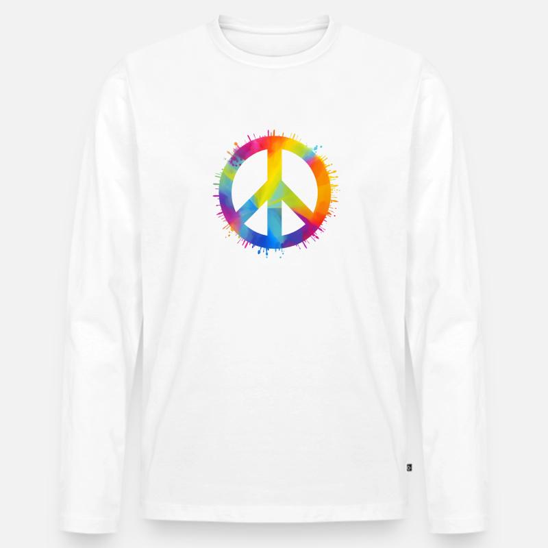 Regenbogen Peace - Männer Premium Bio Langarmshirt - Weiß