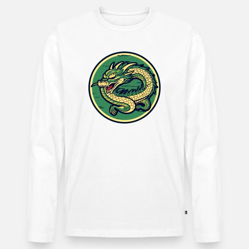Dragon Crest Circle Patch - Männer Premium Bio Langarmshirt - Weiß