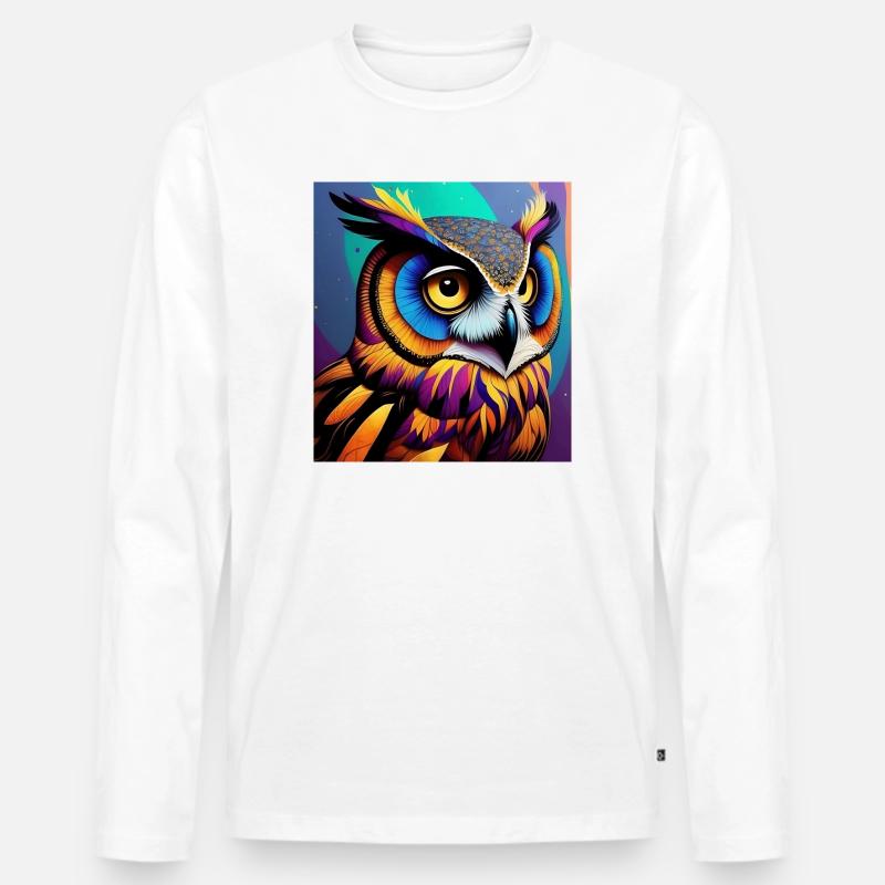 Eule - Männer Premium Bio Langarmshirt - Weiß