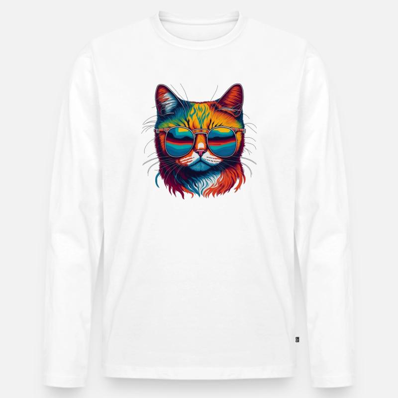 Cool Cat - Männer Premium Bio Langarmshirt - Weiß