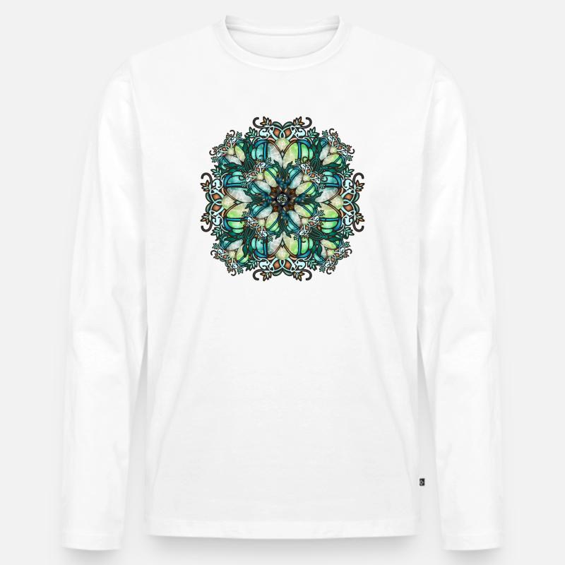 Jugendstil Rosette in transparenter Glas Optik - Männer Premium Bio Langarmshirt - Weiß