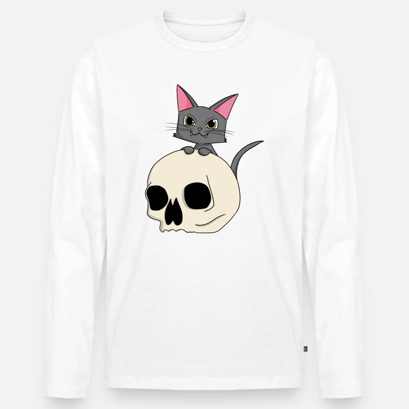 Katzenkopf mit Schädel-Design - Männer Premium Bio Langarmshirt - Weiß