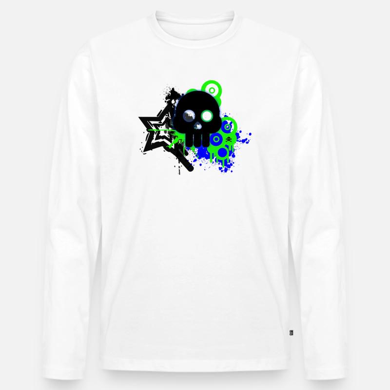 Neon Schädel Spritzer - Männer Premium Bio Langarmshirt - Weiß