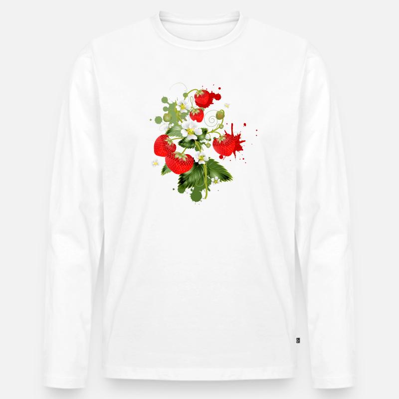 Erdbeeren Pflanze mit Erdbeeren Blüte Graffiti - Männer Premium Bio Langarmshirt - Weiß