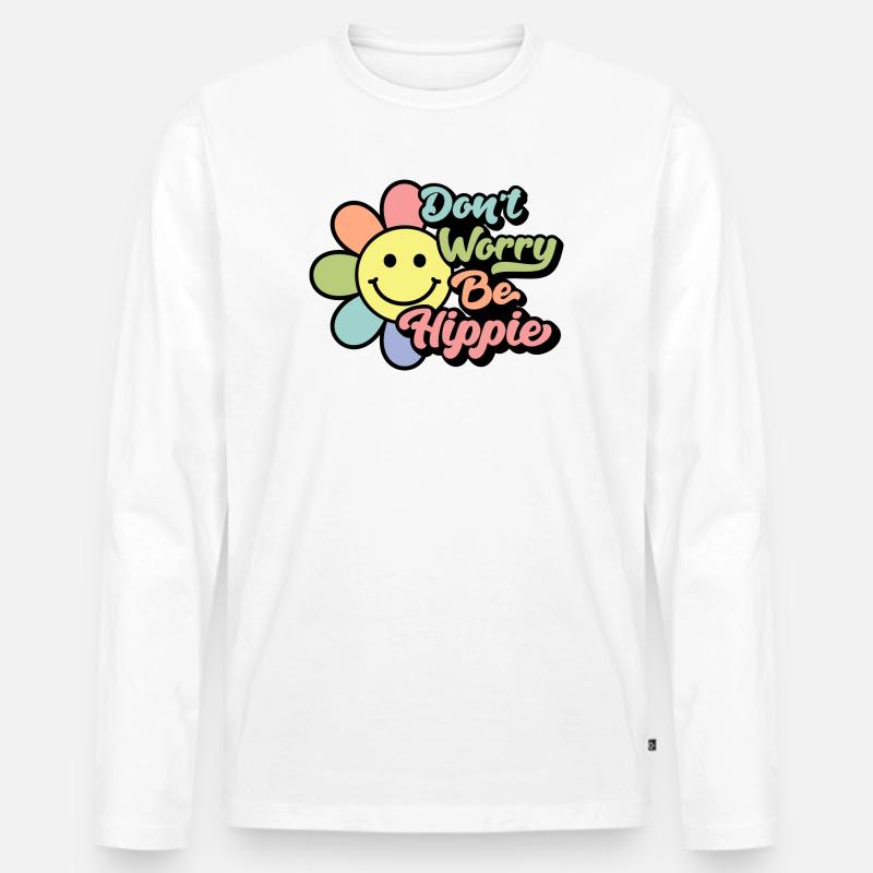 Don't Worry, Be Hippie - Männer Premium Bio Langarmshirt - Weiß