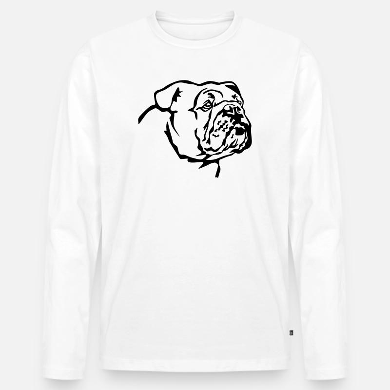 Englische Bulldogge Kopf - Männer Premium Bio Langarmshirt - Weiß
