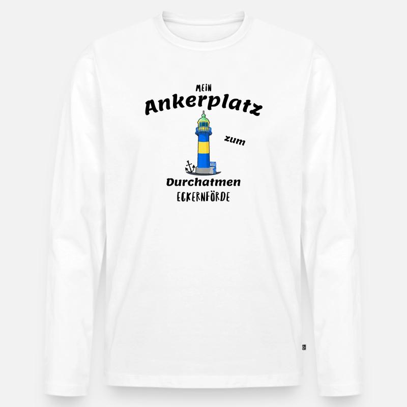 Alter Leuchtturm Eckernförde, Ankerplatz - Männer Premium Bio Langarmshirt - Weiß