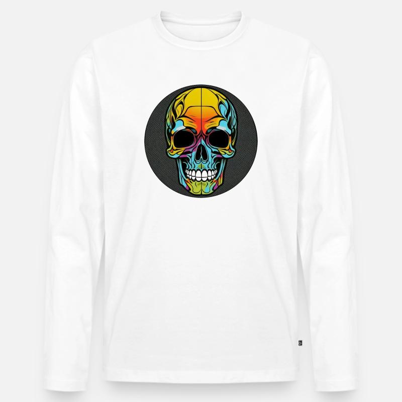 Skull bunt mit rand - Männer Premium Bio Langarmshirt - Weiß