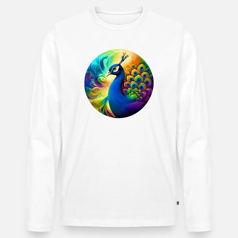Pfau - Männer Premium Bio Langarmshirt - Weiß