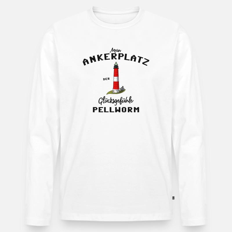 Pellworm, Ankerplatz Glücksgefühle, Leuchtturm - Männer Premium Bio Langarmshirt - Weiß
