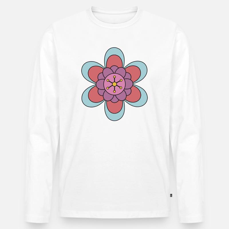 Niedliche Funky Hippie Boho Blume - Männer Premium Bio Langarmshirt - Weiß