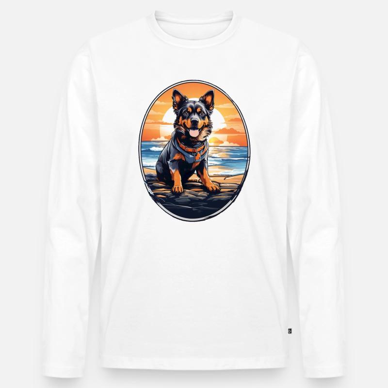 Hund am Strand - Männer Premium Bio Langarmshirt - Weiß