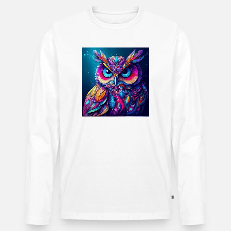 Eule - Männer Premium Bio Langarmshirt - Weiß