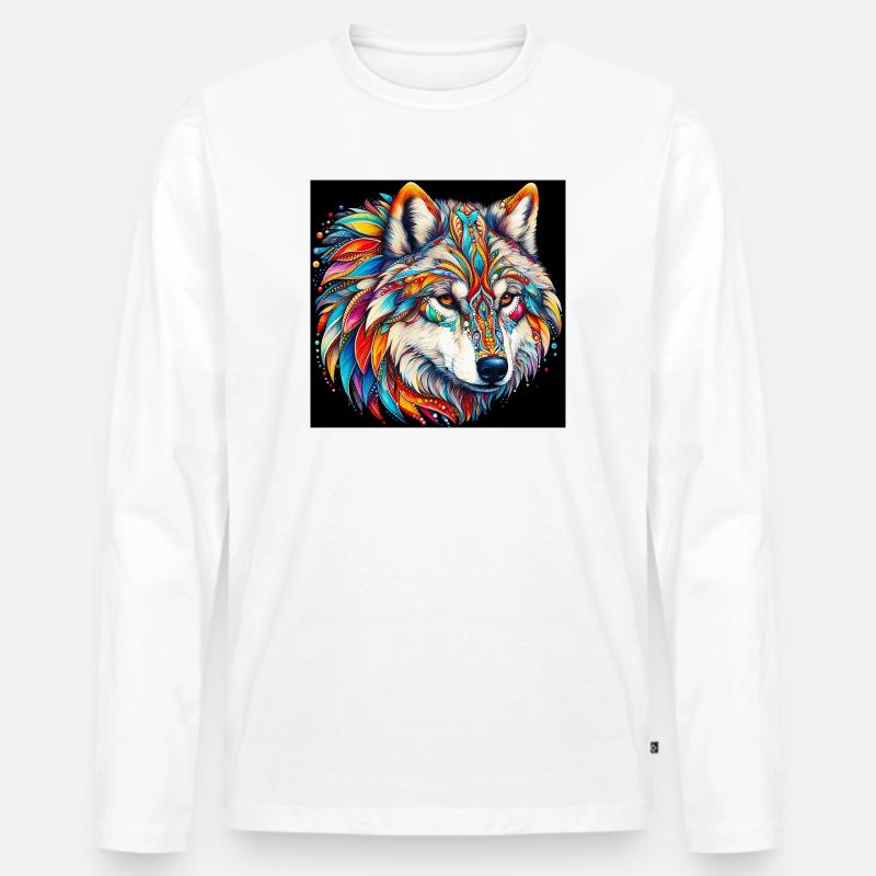 Wolf - Männer Premium Bio Langarmshirt - Weiß