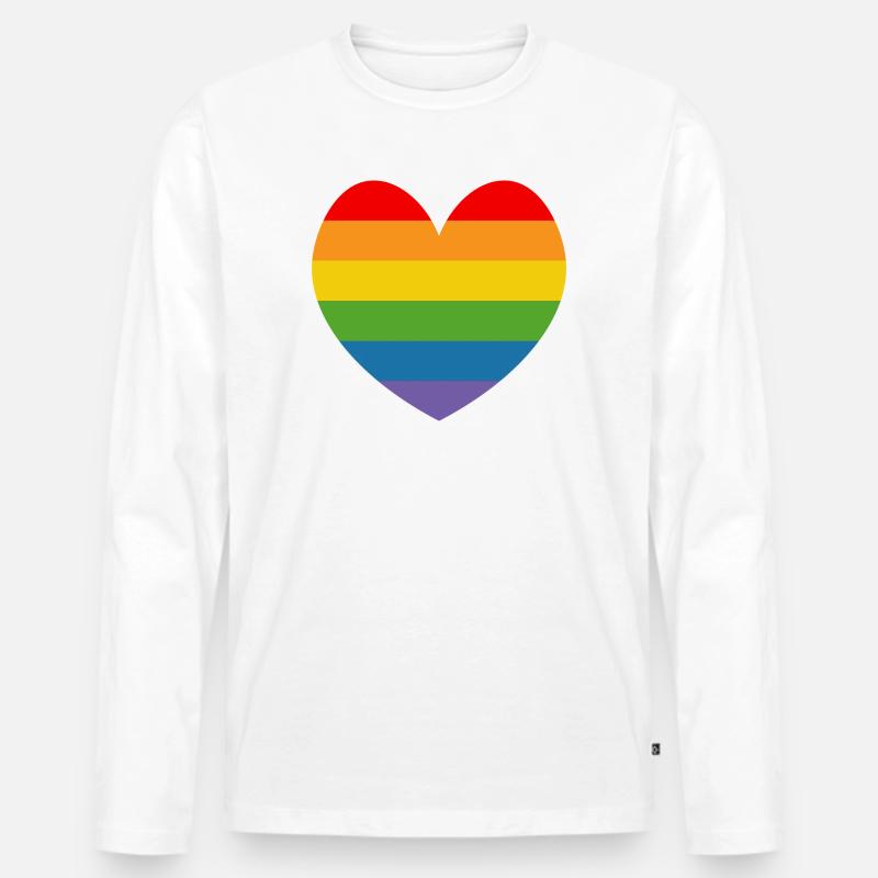 LGBT CSD TShirt Regenbogen HERZ - Männer Premium Bio Langarmshirt - Weiß