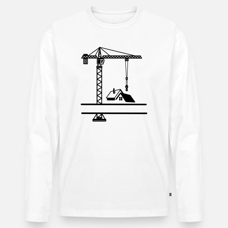 Baukran mit Haus - Männer Premium Bio Langarmshirt - Weiß