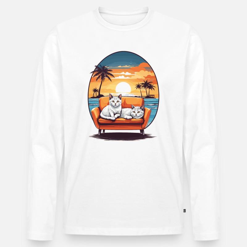 Katzen auf Sofa - Männer Premium Bio Langarmshirt - Weiß