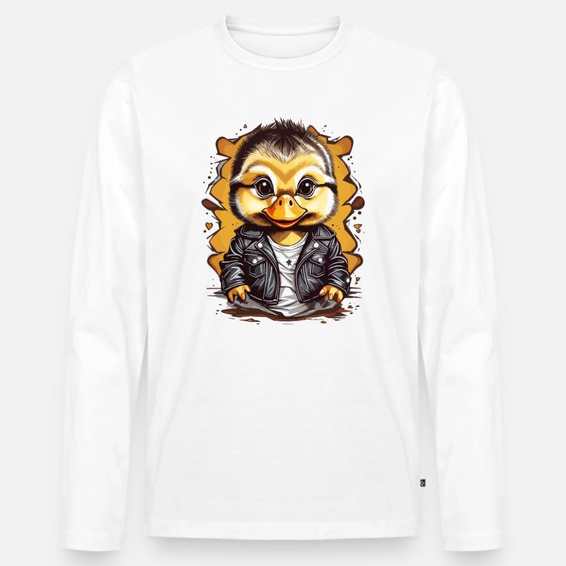 Süße Ente mit Lederjacke - Männer Premium Bio Langarmshirt - Weiß