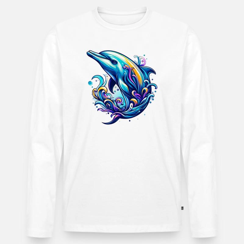 Delfin - Männer Premium Bio Langarmshirt - Weiß