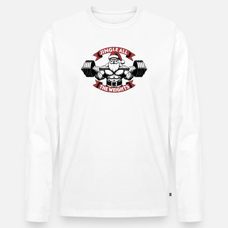 Weihnachtsgeschenk - Jingle All The Weights - Männer Premium Bio Langarmshirt - Weiß