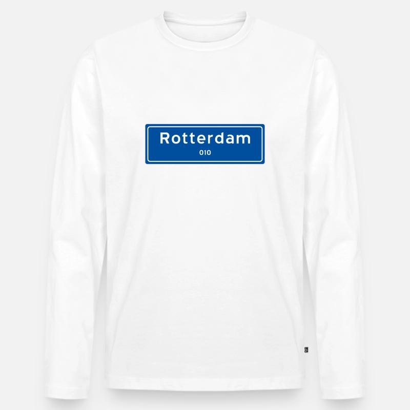 Rotterdam 010 Ortsschild - Männer Premium Bio Langarmshirt - Weiß