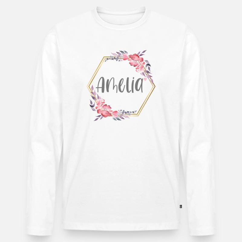 Amelia Mädchen Name Baby Geschenk - Männer Premium Bio Langarmshirt - Weiß