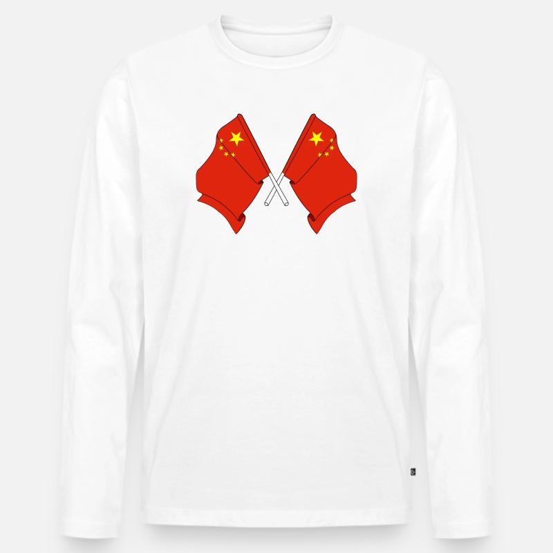 Zwei Flaggen China - Männer Premium Bio Langarmshirt - Weiß