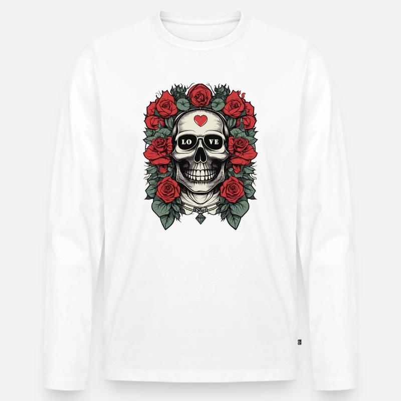 Totenkopf mit Herz - Männer Premium Bio Langarmshirt - Weiß