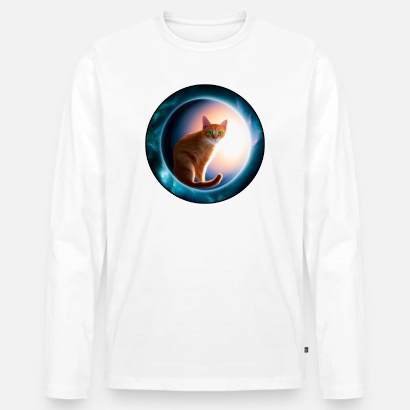 Katzen im kosmischen Orbit - Männer Premium Bio Langarmshirt - Weiß