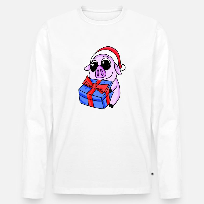 Schwein Weihnachten - Männer Premium Bio Langarmshirt - Weiß
