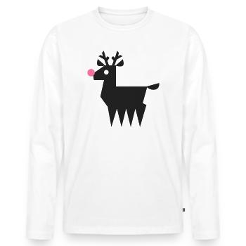 Rentier Rudolf Logo L schwarz mit neonpinker Nase - Männer Premium Bio Langarmshirt - Weiß - Vorne - Nico (187cm)