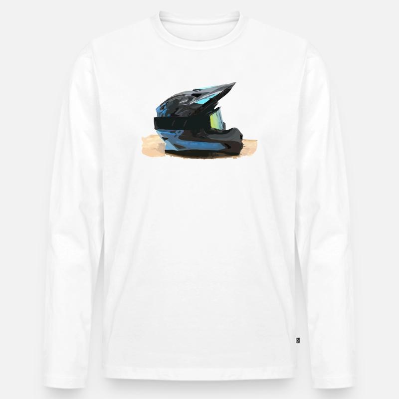 Motocross Helm - Männer Premium Bio Langarmshirt - Weiß