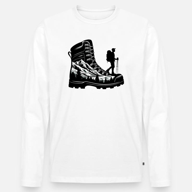 Drawing Hiker Bergwanderschuh - Männer Premium Bio Langarmshirt - Weiß