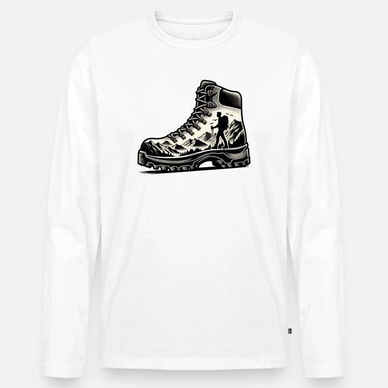 Drawing Hiker Bergwanderschuh - Männer Premium Bio Langarmshirt - Weiß