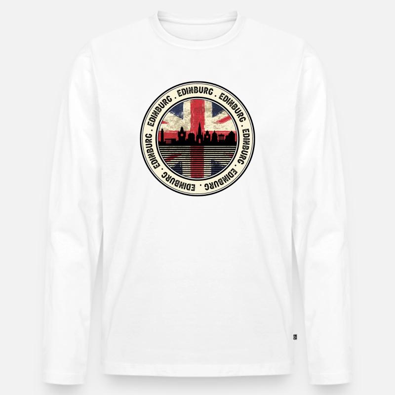 Edinburgh Skyline Union Abzeichen - Männer Premium Bio Langarmshirt - Weiß