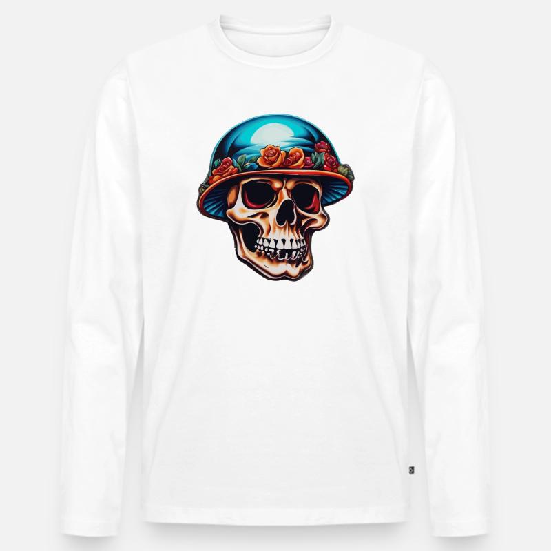 Totenkopf mit Pilzhut - Männer Premium Bio Langarmshirt - Weiß