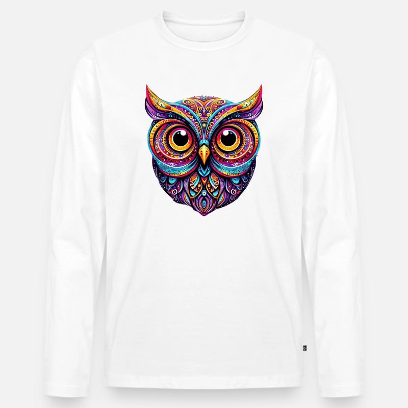 Eule - Männer Premium Bio Langarmshirt - Weiß