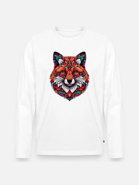 Fuchs mit Mandalas geschmückt - Männer Premium Bio Langarmshirt - Weiß
