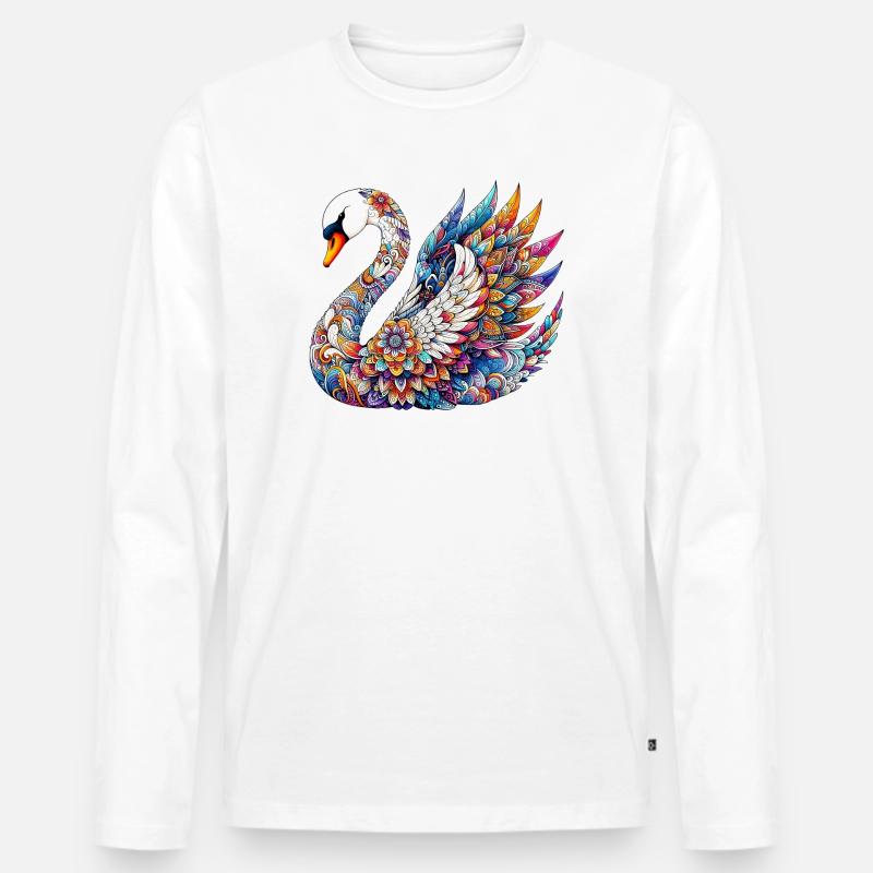 Schwan mit Mandalas verziert - Männer Premium Bio Langarmshirt - Weiß