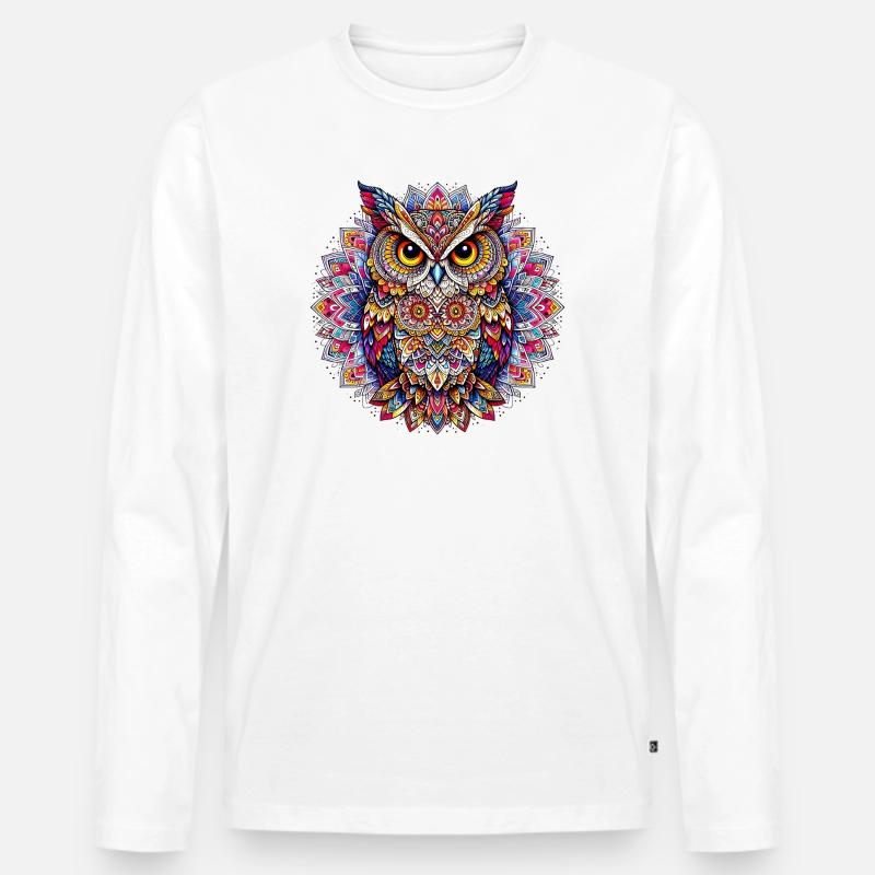 Eule mit Mandalas verziert - Männer Premium Bio Langarmshirt - Weiß
